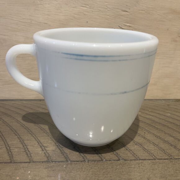 PYREX Tableware Corning Teal Blue Stripe Milk Glass Coffee Mug #723 USA - Picture 3 of 5